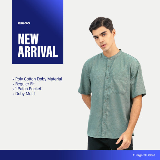 Erigo Shanghai Azzam Short Sleeve Green - Kemeja Koko Lengan Pendek Unisex