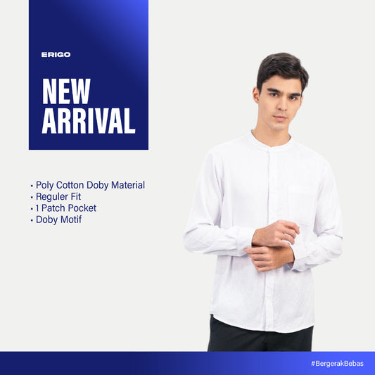 Erigo Shanghai Kaizy Long Sleeve White - Kemeja Koko Lengan Panjang Unisex