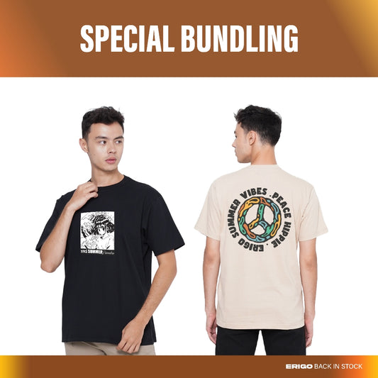 Erigo Bundling Paket Hemat T-Shirt Trafalgar Black + Peace Hippie Khaki Unisex