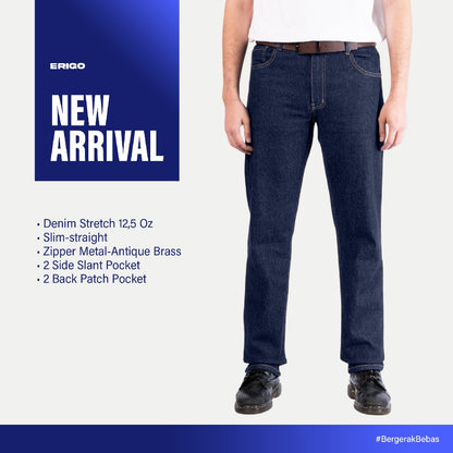 Erigo Denim Pants Edvard Dark Blue Sand Wash - Celana Panjang Denim Unisex