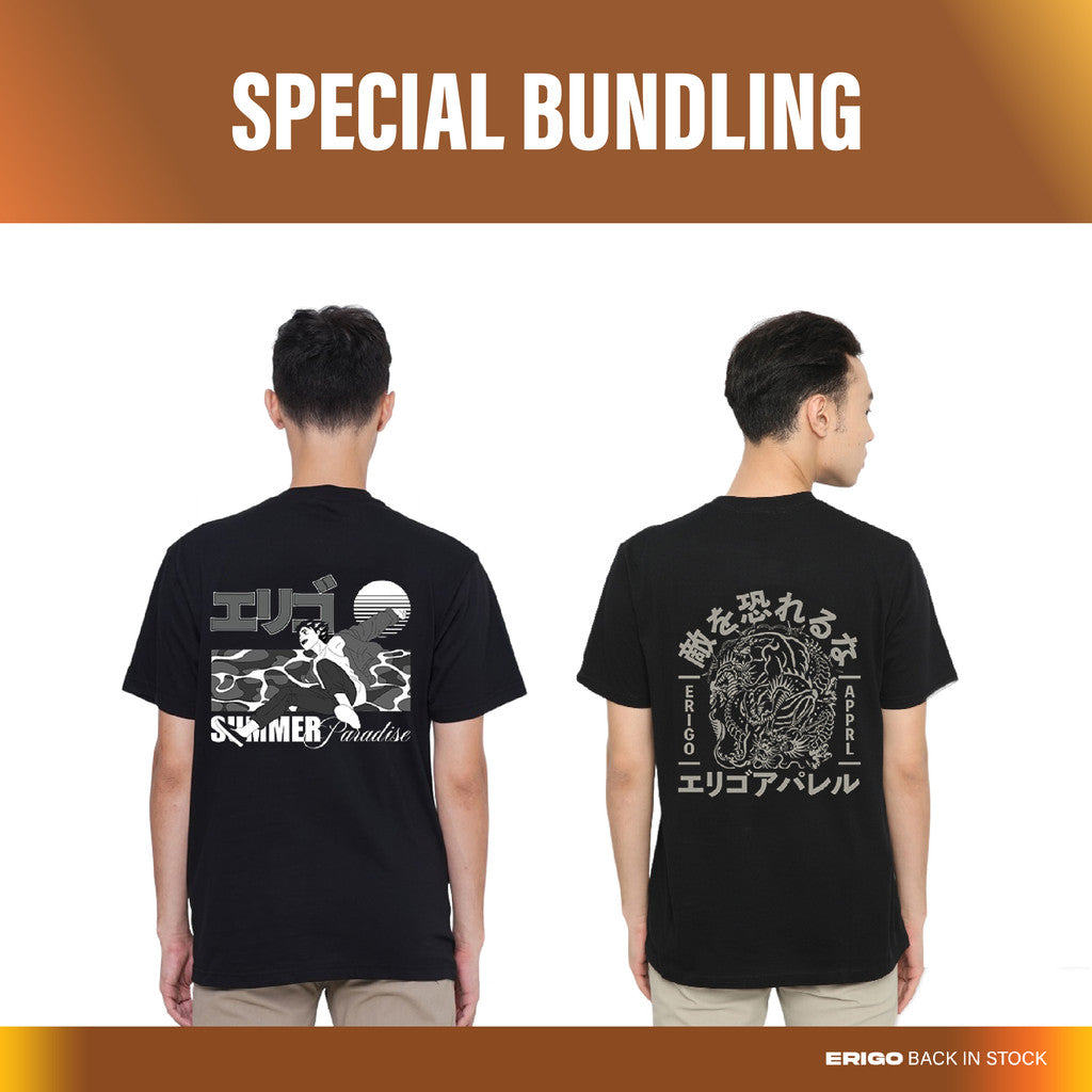Erigo Bundling Paket Hemat T-Shirt Tamotsu Black + Akaya Black Unisex