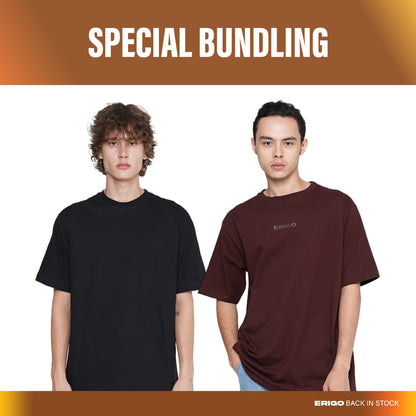 Erigo Bundling Paket Hemat T-Shirt Basic Meghan Black + T-Shirt Oversize Fresne Andora Unisex