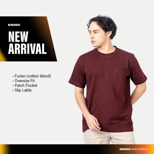 Erigo T-Shirt Oversize Pocket Kinsey Maroon - Kaos Oversize Unisex