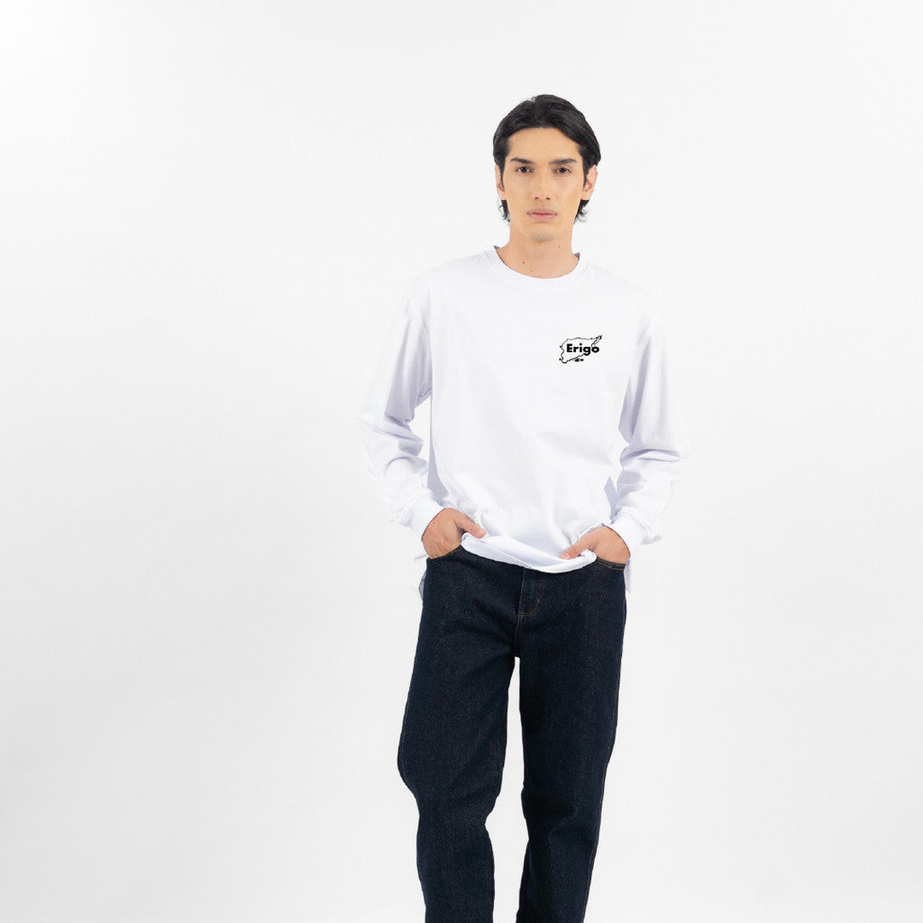 Erigo T-Shirt Long Sleeve Oversize Messy White - Kaos Lengan Panjang Unisex